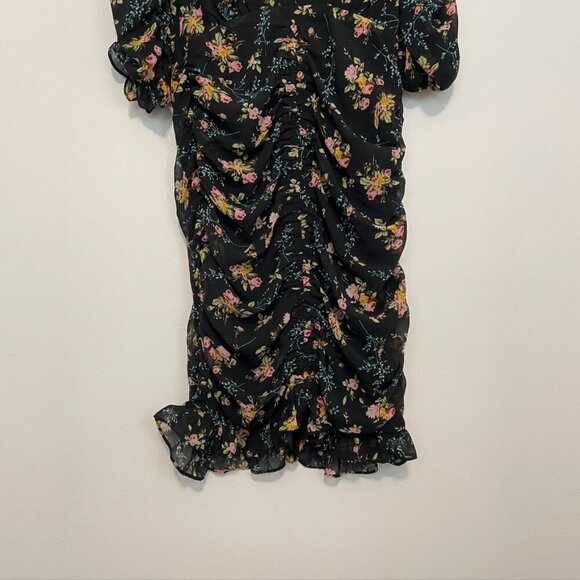 NEW NWT LEA VIOLA Shirred Floral Mini Dress Black Pink Multi Ruched Bodycon S - Picture 5 of 16